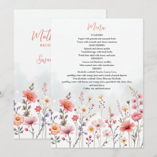 Menu Dreamy Spring Mothers Day Wildflowers Floral