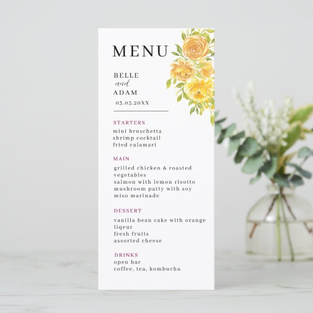 Menu Dreamy Yellow Rose Wedding (Em pé/Frente)