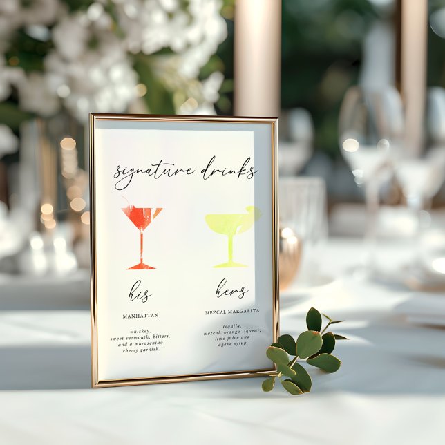 Menu Drinks de Assinatura de Aquarela Minimalista (Minimalist Watercolor Signature Drinks Menu)