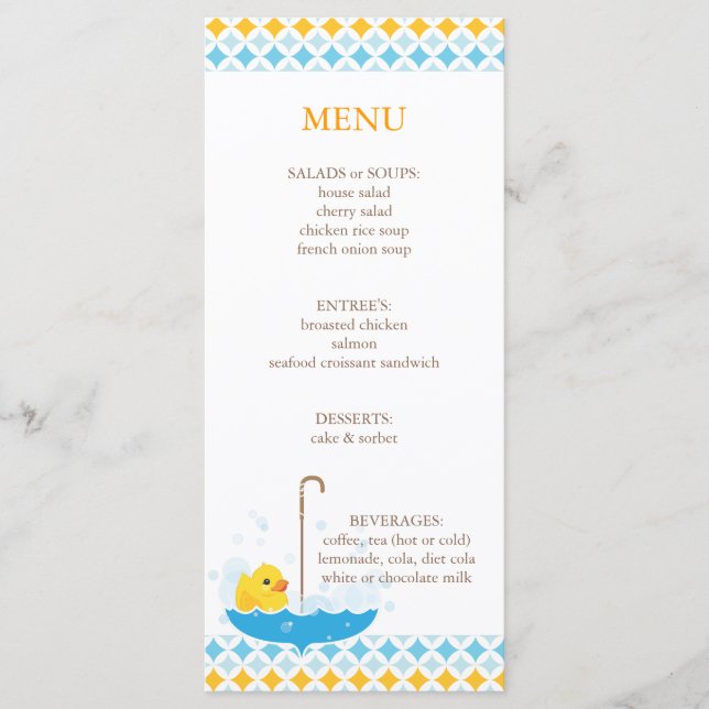 Menu Ducky de borracha do chá de fraldas (Frente)