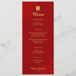 Menu Dupla Felicidade Vermelha floral casamento chinês