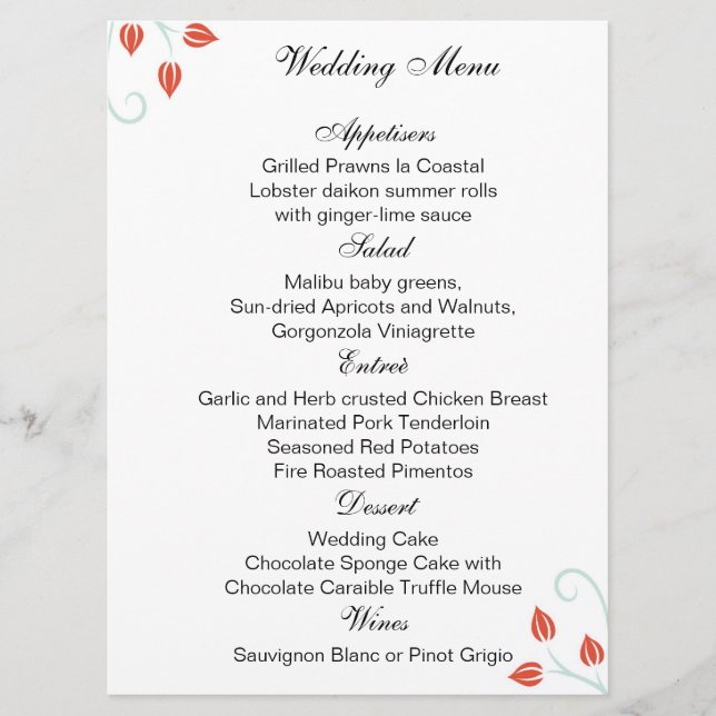 Menu Duplo /Programa de Cerimônia de Casamento (Frente)