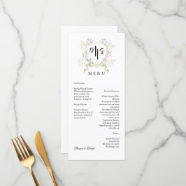Menu Dusky Wildflower Monograma Crest Casamento