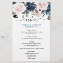 Menu Dusty Blue Blush Floral, Cor-de-rosa,