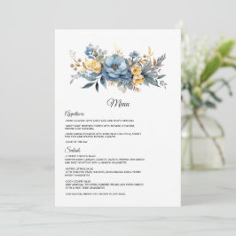 Menu Dusty Blue e Dourado Casamento Floral