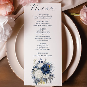 Menu Dusty Blue e Marinho Floral Elegante Casamento