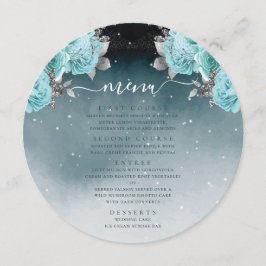 Menu Dusty Blue Floral Casamento de Luxo