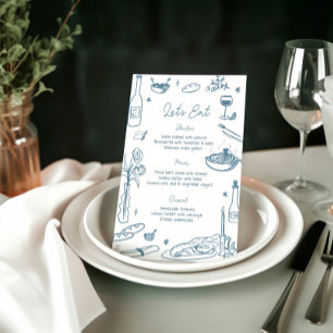 Menu Dusty Blue Hand Drawn Casamento Whimsical