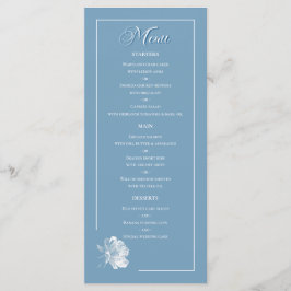 Menu Dusty Blue Line Art Rose Dinner Courses Wedding