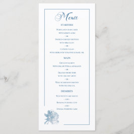 Menu Dusty Blue Line Art Rose Dinner Details Wedding