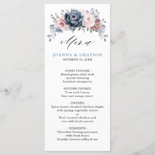 Menu Dusty Blue Mauve Rosa rosa Slate Floral Casamento 