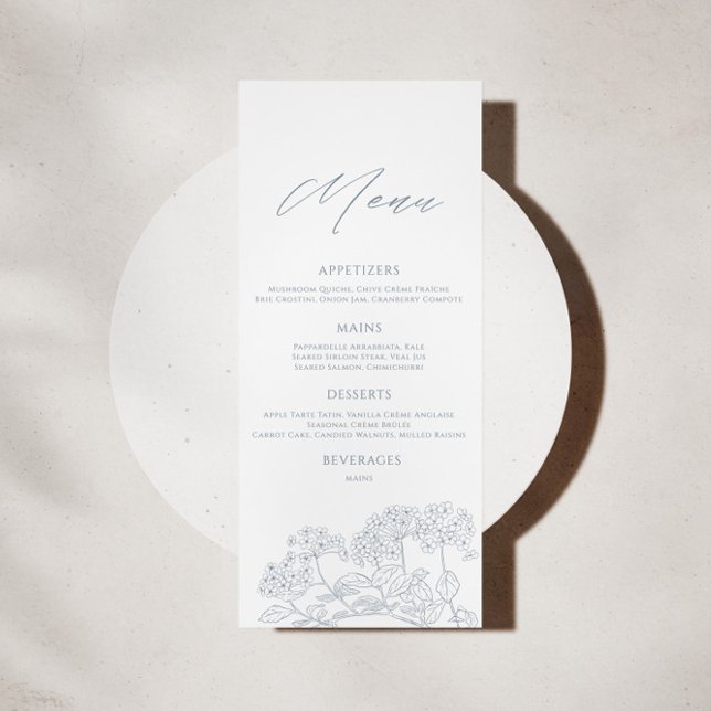 Menu Dusty Blue Modern Vintage Casamento Floral (Criador carregado)