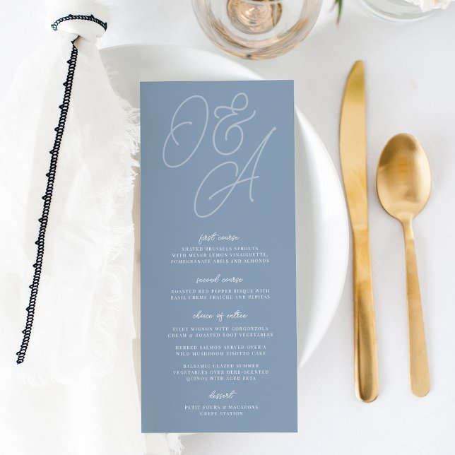 Menu Dusty Blue | Script Watermark Monograma Wedding (Criador carregado)