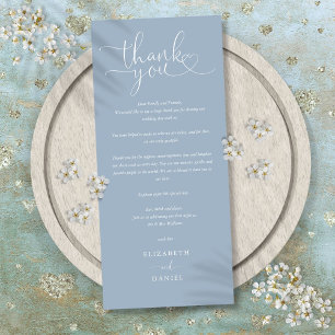 Menu Dusty Blue Script Weding Obrigado Place Card