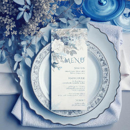Menu Dusty Blue Silver Rosa Winter Floral Weding