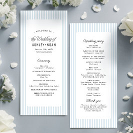 Menu Dusty Blue Striped Elegance Classy Wedding Program