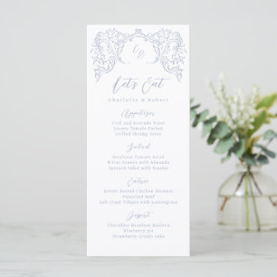 Menu Dusty Blue Vintage Casamento de Monograma Flourish