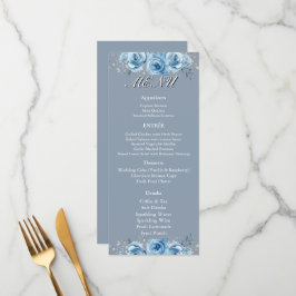 Menu Dusty Blue Watercolor Floral Wedding Reception 
