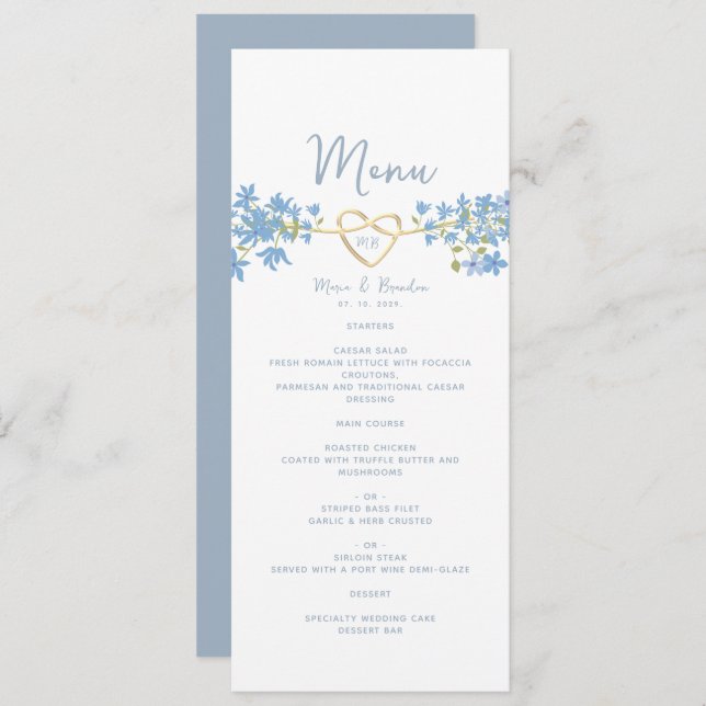 Menu Dusty Blue Wedding (Frente/Verso)