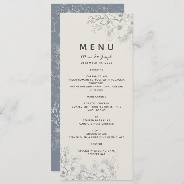 Menu Dusty Blue Wedding (Frente/Verso)