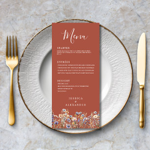 Menu Dusty Blue Wildflower Elegante Terracotta Weding