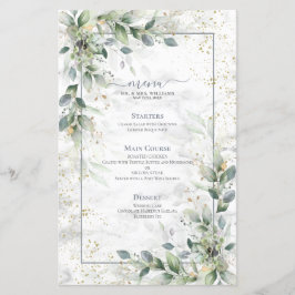 Menu Dusty Botanical Greenery Dourado Marble Weddi