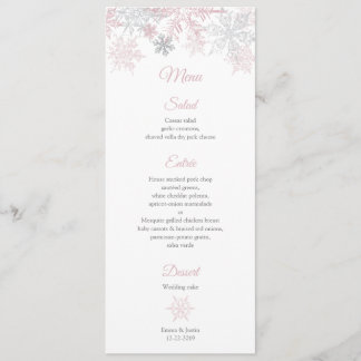 Menu Dusty Pink e Silver Flocos de Neve, Wonderland de 