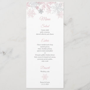 Menu Dusty Pink e Silver Snowflakes Wonderland