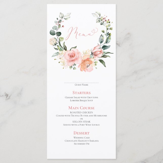 Menu Dusty Pink Floral Wreath (Frente)