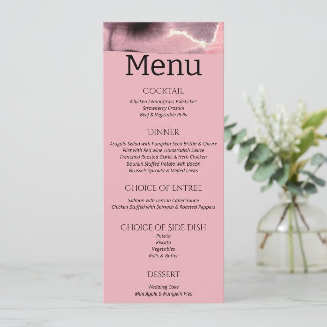 Menu Dusty Rosa e Black Modern Wedding (Em pé/Frente)