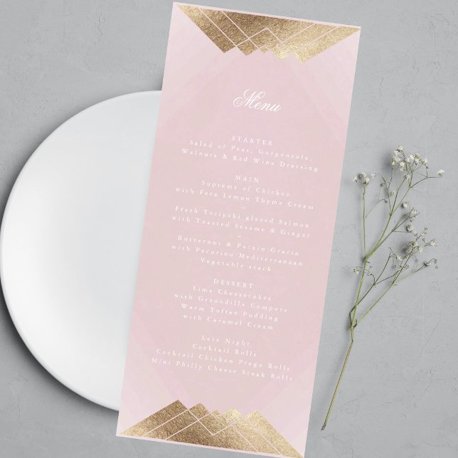 Menu Dusty Rosa Pink Geométrico Dourado Casamento Gatsb (Criador carregado)