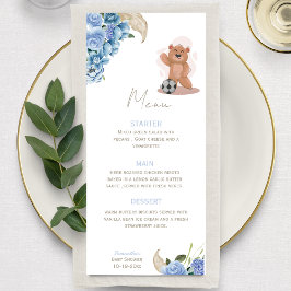Menu É um garoto urso chá de fraldas azul bonito