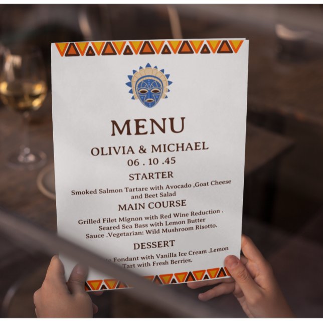 Menu Editable African Tribal Mask Ethnic Wedding  (Criador carregado)