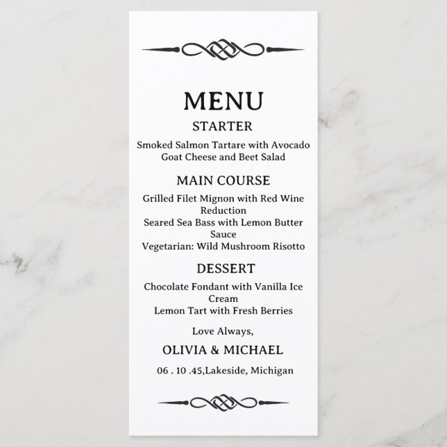 Menu Editable Black & White Celtic Knot Arrow Wedding (Frente)