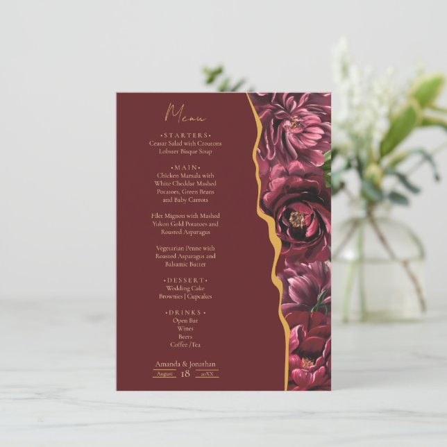 Menu Elegância da Flor Burgundy com Casamento de Acento (Em pé/Frente)
