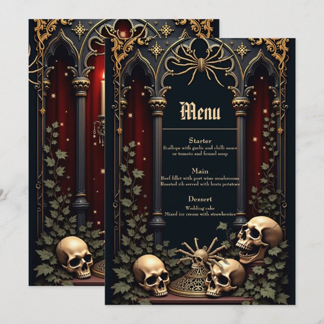 Menu Elegância Gótica Escura. Arco impressionante (Frente/Verso)