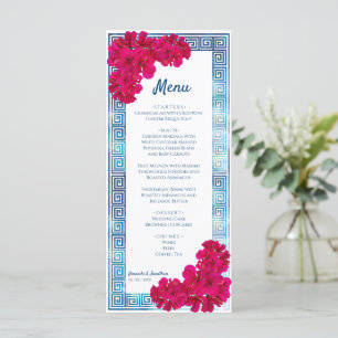 Menu Elegância Grecian de Aquarela + Flores Rosa