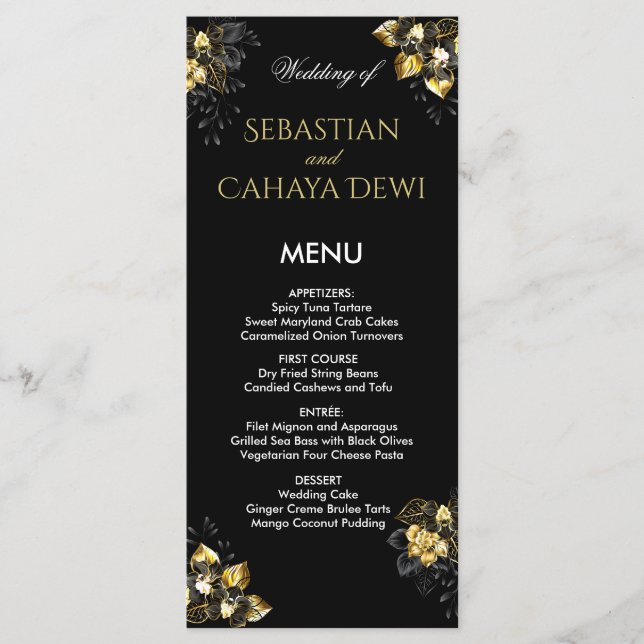 Menu Elegant black and gold summer wedding (Frente)