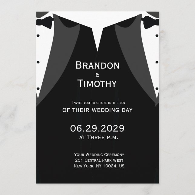 Menu Elegant Black Tie Gay Wedding Invitation (Frente)