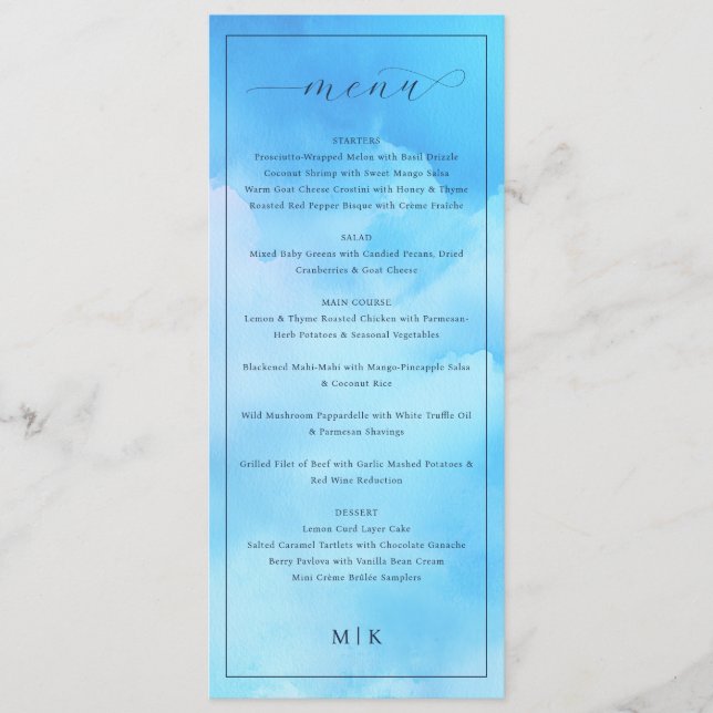 Menu Elegant Blue Calligraphy (Frente)
