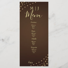 Menu Elegant Brown & Gold String Lights Wedding
