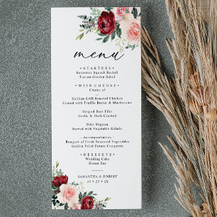 Menu Elegant Burgundy Blush Floral Wedding