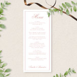 Menu Elegant Classic Dusty Rose Border Script Wedding<br><div class="desc">Elevate your wedding table with timeless sophistication using our Elegant Classic Dusty Rose Border Script Wedding Menu. Featuring a crisp white background, soft dusty rose script, and a delicate dusty rose border, this menu blends classic elegance with a refined, romantic touch. Perfect for showcasing your carefully curated wedding cuisine, it...</div>