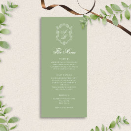 Menu Elegant Classic Sage Green Monogram Crest Wedding