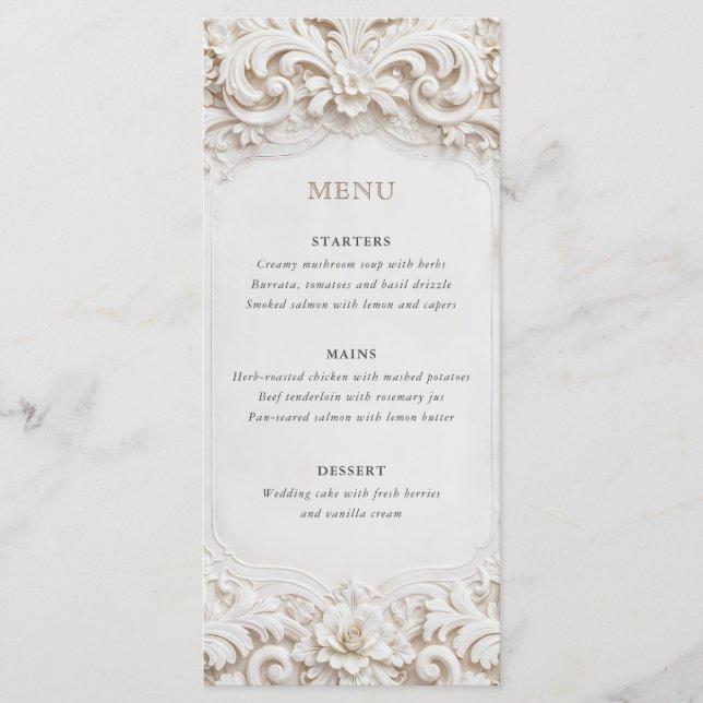 Menu Elegant Classy White Baroque Frame Wedding (Frente)