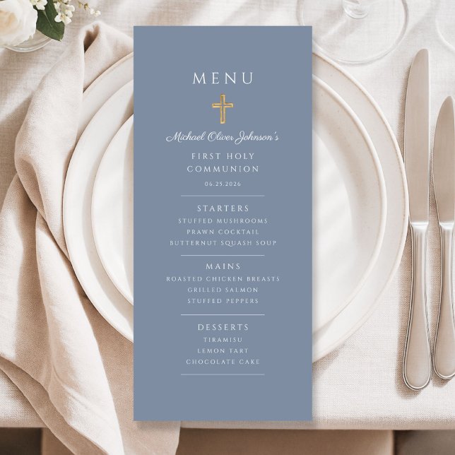 Menu Elegant Dusty Blue Boy First Communion (Elegant Dusty Blue Boy First Communion Menu)