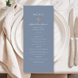 Menu Elegant Dusty Blue Religious Cross First Communion