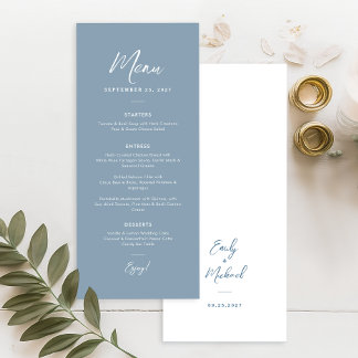 Menu Elegant Dusty Blue Simple Calligraphy Wedding