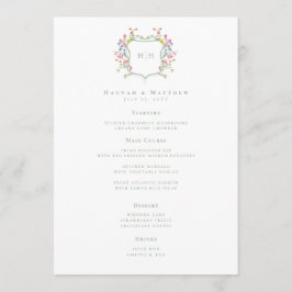 Menu Elegant Dusty Sage Pastel Wildflower Crest Wedding