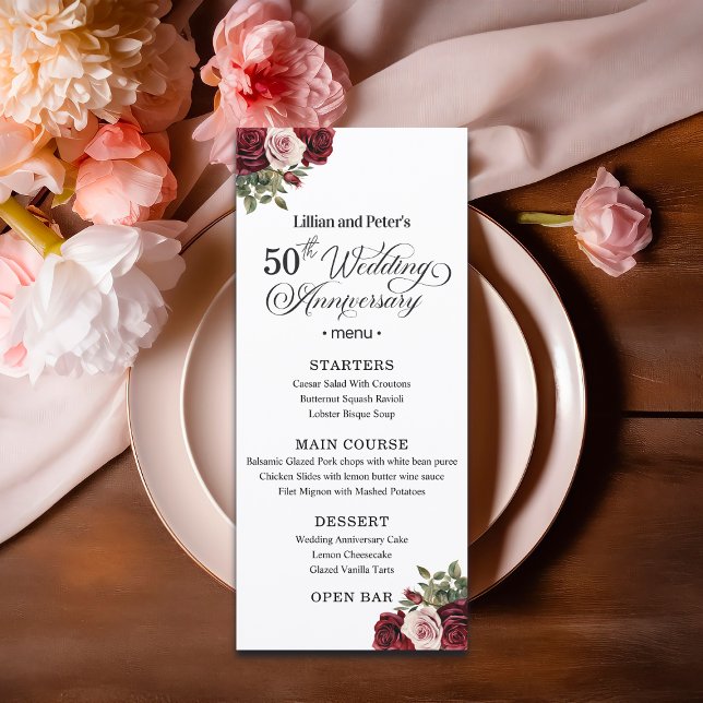 Menu Elegant Floral 50th Wedding Anniversary (Criador carregado)